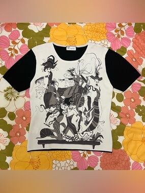 Y2K Euro Inspired Beaded Graphic Art Tee